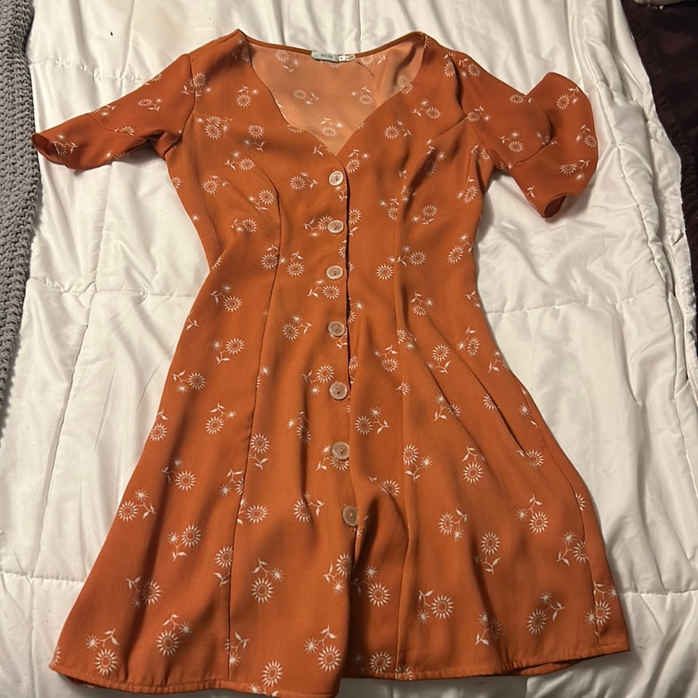Kimchi blue, floral burnt orange dress